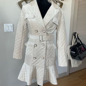 Beautiful soft cream blazer dress with diamond belt  elegant holiday dress
